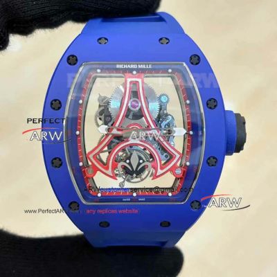 Swiss Replica Richard Mille RM 52-03 PSG Tourbillon Edition Blue Ceramic Case Watch 